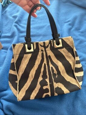 Furla Zebra-Pattern Leather Tote in Black and Beige